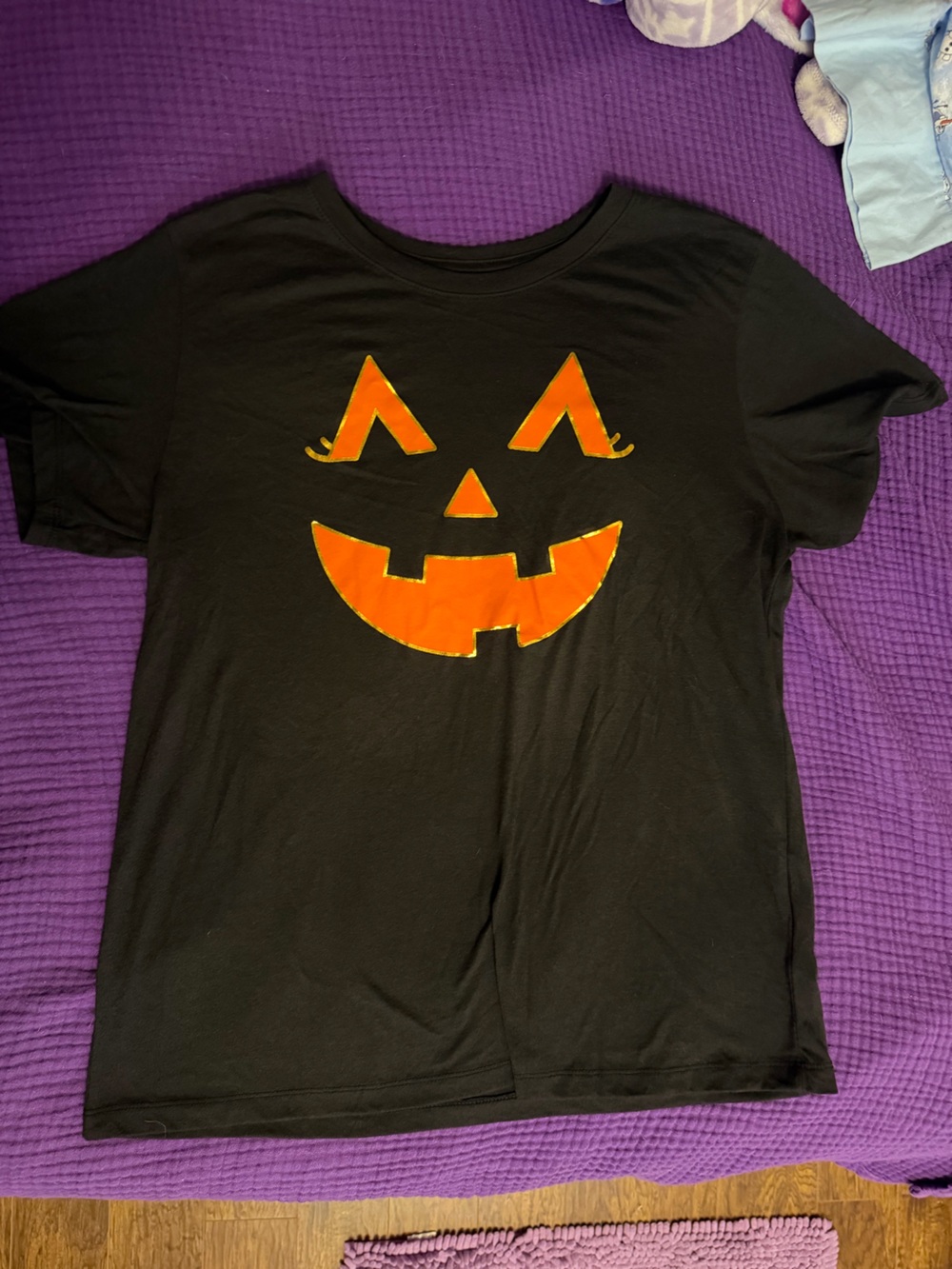 Women’s Black Short Sleeve Tee with Orange Jack-O'-Lantern Graphic
